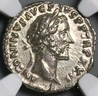 158 NGC Ch XF Antoninus Pius Roman Empire Denarius 20th Year Commemorative Emperor Sacrificing (25011503C)