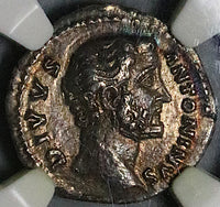 161 NGC Ch XF Antoninus Pius Roman Empire Denarius Emperor Seated Marcus Aurelius (25100802C)
