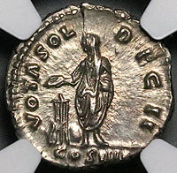 158 NGC Ch XF Antoninus Pius Roman Empire Denarius 20th Year Commemorative Emperor Sacrificing (25011503C)