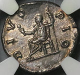 161 NGC Ch XF Antoninus Pius Roman Empire Denarius Emperor Seated Marcus Aurelius (25100802C)