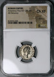 158 NGC Ch XF Antoninus Pius Roman Empire Denarius 20th Year Commemorative Emperor Sacrificing (25011503C)