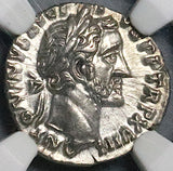 154 NGC AU Antoninus Pius Roman Empire AR Denarius Fortuna Rudder (25090702C)