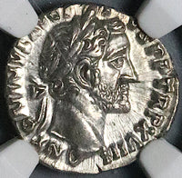 154 NGC AU Antoninus Pius Roman Empire AR Denarius Fortuna Rudder (25090702C)