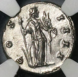 154 NGC AU Antoninus Pius Roman Empire AR Denarius Fortuna Rudder (25090702C)
