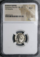 154 NGC AU Antoninus Pius Roman Empire AR Denarius Fortuna Rudder (25090702C)