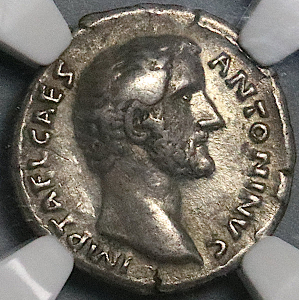 138 NGC VF Caesar Antoninus Pius Roman Empire Denarius Rare Pietas (24120801C)