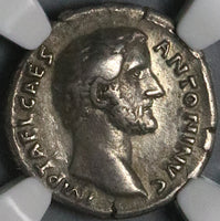 138 NGC VF Caesar Antoninus Pius Roman Empire Denarius Rare Pietas (24120801C)