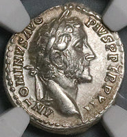 148 NGC XF Antoninus Pius Roman Empire Denarius Salus Snake Rudder (24050902C)