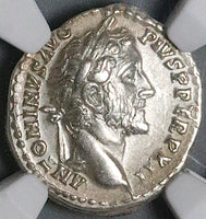 148 NGC XF Antoninus Pius Roman Empire Denarius Salus Snake Rudder (24050902C)