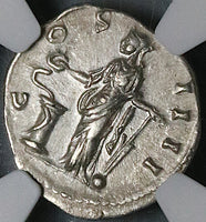 148 NGC XF Antoninus Pius Roman Empire Denarius Salus Snake Rudder (24050902C)