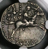 8 BC NGC Ch VF Augustus Denarius Roman Empire Caesar Gaius Galloping Legionary Eagle Rare (25121101C)