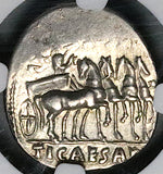 13 NGC Ch VF Augustus Roman Empire Denarius Tiberius Quadriga Triumph (26010702C)
