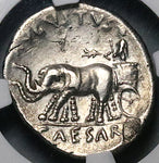 19 BC NGC  Ch XF Augustus Roman Empire Denarius Rare Elephant Biga (25062301C)
