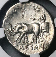 19 BC NGC  Ch XF Augustus Roman Empire Denarius Rare Elephant Biga (25062301C)