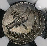 48 BC NGC AU Albinus Bruti Brutus Roman Imperatorial Republic AR Denarius Pietas Julius Caesar Assassin Silver Coin (26071303C)