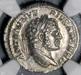 213 NGC Ch XF Caracalla Roman Empire Denarius Rare Emperor Attendant (26091701C)