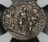 217 NGC VF Caracalla Roman Empire Denarius RARE Emperor Crowned by Victory Parthian Captive (26031301C)