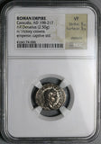 217 NGC VF Caracalla Roman Empire Denarius RARE Emperor Crowned by Victory Parthian Captive (26031301C)