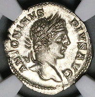 207 NGC AU Caracalla Roman Empire Denarius Securitas Throne Altar (25052802C)