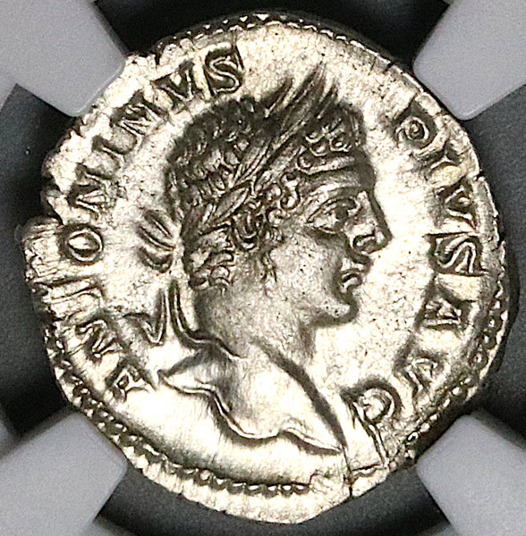 207 NGC AU Caracalla Roman Empire Denarius Securitas Throne Altar (25052802C)