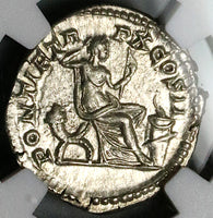 207 NGC AU Caracalla Roman Empire Denarius Securitas Throne Altar (25052802C)