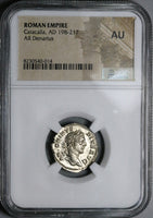 207 NGC AU Caracalla Roman Empire Denarius Securitas Throne Altar (25052802C)