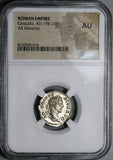 207 NGC AU Caracalla Roman Empire Denarius Securitas Throne Altar (25052802C)