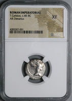 46 BC NGC XF Carisius Roman Imperatorial Denarius Sphinx Aphrodisian Sibyl (24091501C)