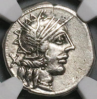 123 BC NGC Ch VF Roman Republic AR Denarius Porcius Cato Biga Victory (25051501D)