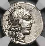 123 BC NGC Ch VF Roman Republic AR Denarius Porcius Cato Biga Victory (25051501D)