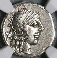 123 BC NGC Ch VF Roman Republic AR Denarius Porcius Cato Biga Victory (25051501D)