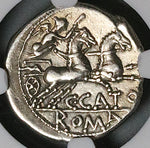 123 BC NGC Ch VF Roman Republic AR Denarius Porcius Cato Biga Victory (25051501D)