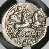 123 BC NGC Ch VF Roman Republic AR Denarius Porcius Cato Biga Victory (25051501D)