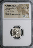 123 BC NGC Ch VF Roman Republic AR Denarius Porcius Cato Biga Victory (25051501D)