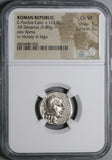123 BC NGC Ch VF Roman Republic AR Denarius Porcius Cato Biga Victory (25051501D)
