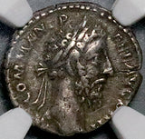 185 NGC VF Commodus Denarius Roman Empire Concordia Legions Standards RARE (26092501C)