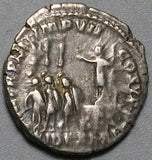 185 Commodus Denarius VF Roman Empire Haranguing 3 Soldiers RARE (26061902R)