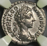 179 NGC Ch XF Commodus Roman Empire Denarius Fortuna Rare Portrait (24120301C)