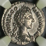 179 NGC Ch XF Commodus Roman Empire Denarius Fortuna Rare Portrait (24120301C)