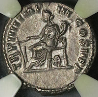 179 NGC Ch XF Commodus Roman Empire Denarius Fortuna Rare Portrait (24120301C)