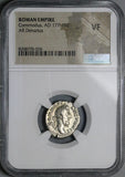 184 NGC VF Commodus Denarius Roman Empire Jupiter Thunderbolt Britain Victory (26050703C)