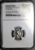 185 NGC Ch VF Commodus Roman Empire Denarius Commemorative Victory Inscribing VODE (20050103C)