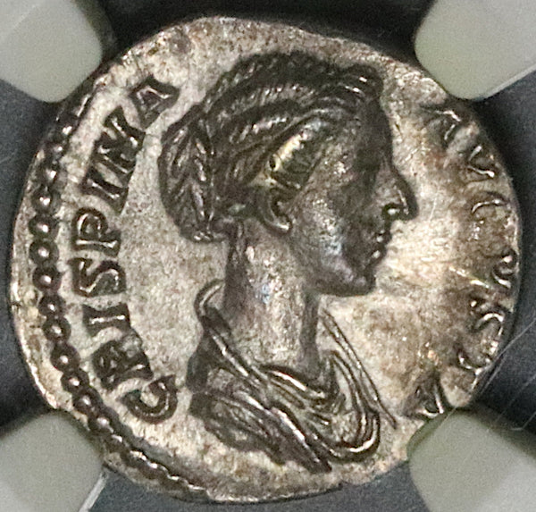 177 NGC AU Crispina Roman Empire Denarius Marriage Commodus Altar (23080201C)