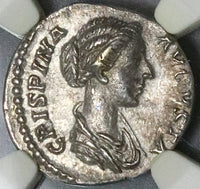 177 NGC AU Crispina Roman Empire Denarius Marriage Commodus Altar (23080201C)