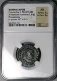 312 NGC AU Constantine I Nummus AE3 Roman Empire Jupiter Thessalonica Mint 5/5 4/5 (26041103C)
