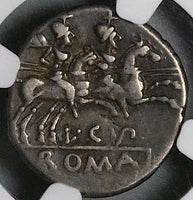 147 BC NGC Ch F Cupiennius Denarius Roman Republic Dioscuri Roma (24062302C)