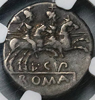 147 BC NGC Ch F Cupiennius Denarius Roman Republic Dioscuri Roma (24062302C)