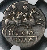 147 BC NGC Ch F Cupiennius Denarius Roman Republic Dioscuri Roma (24062302C)