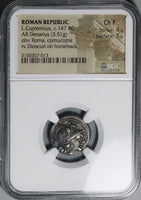 147 BC NGC Ch F Cupiennius Denarius Roman Republic Dioscuri Roma (24062302C)