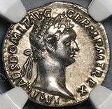 90 NGC Ch XF Domitian Roman Empire Denarius Minerva Shield Javelin (24020301C)